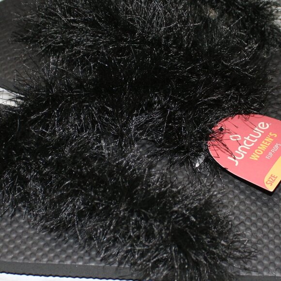 HAND CRAFTED Flip Flop Padded Thong Crochet Faux Fur Eyelash Yarn Black Shoes - Picture 4 of 11
